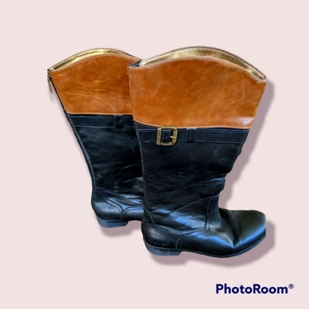 NINE West Sasha black and brown tall boots Size 5 GUC